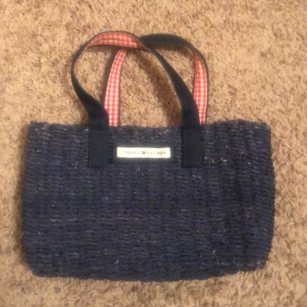 Tommy Hilfiger Navy/Red Check Straw Purse